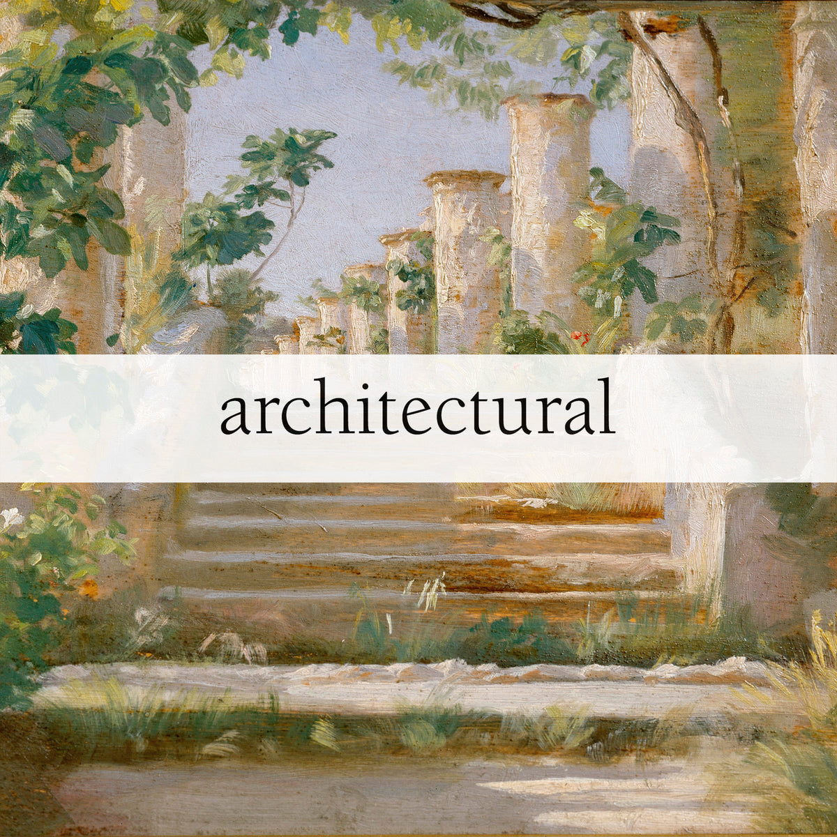 roman ruins with plants
