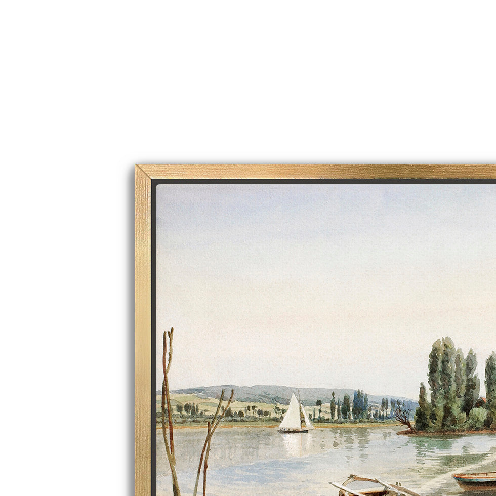 landscape with boats- antique art print