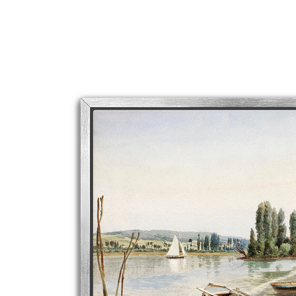 landscape with boats- antique art print