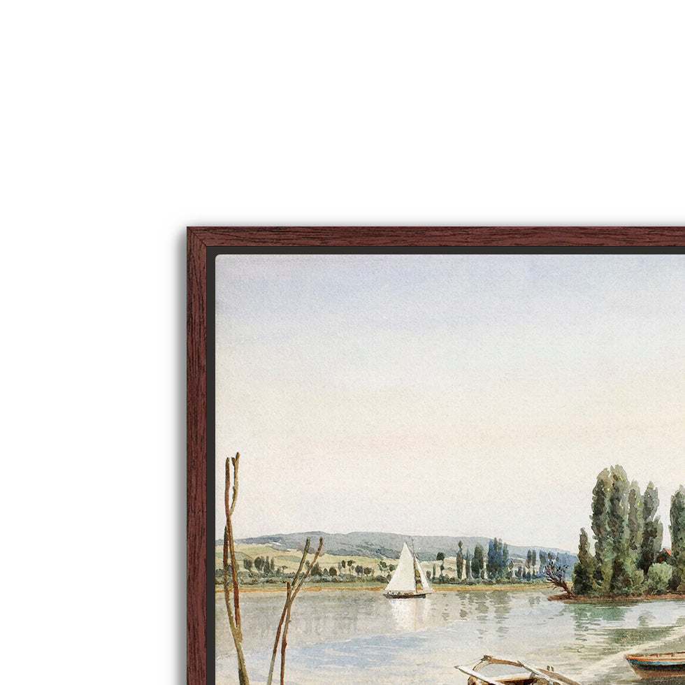 landscape with boats- antique art print