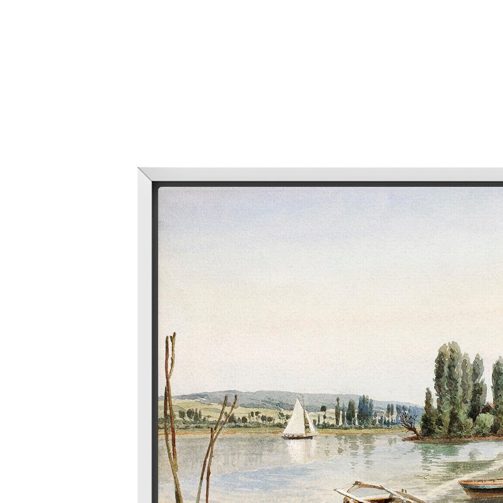 landscape with boats- antique art print
