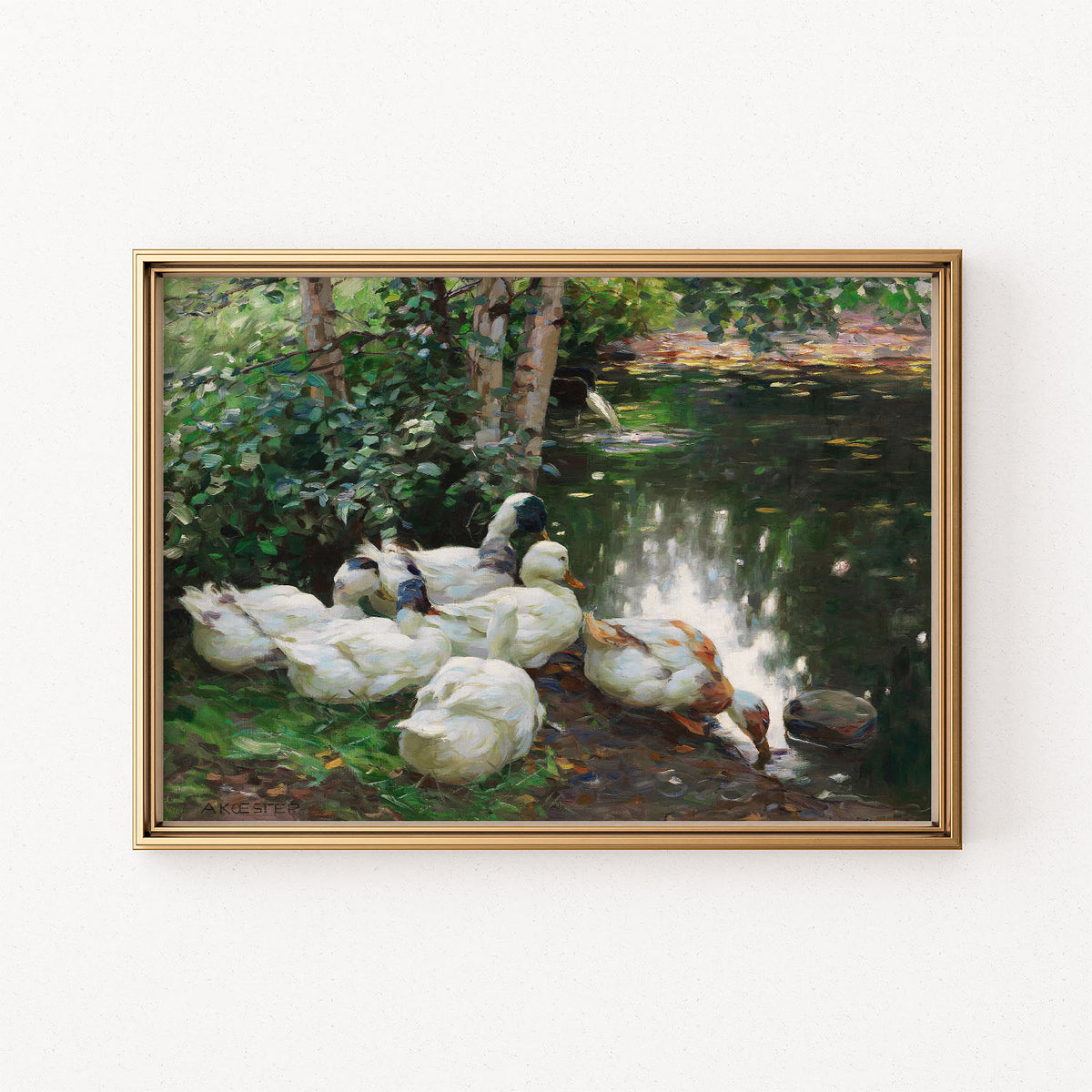 six ducks by the pond