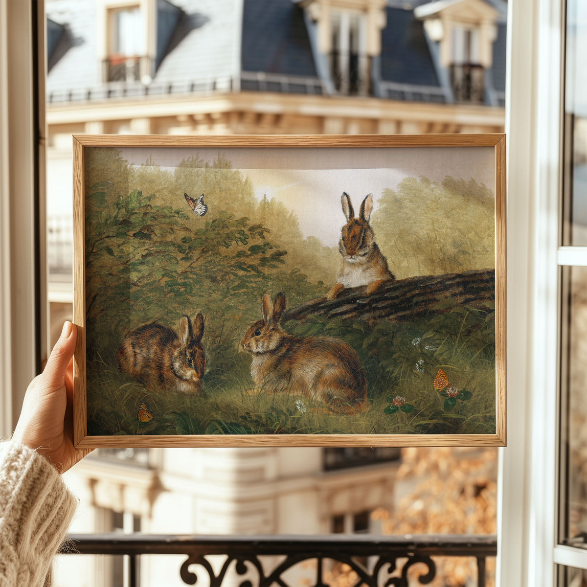 bunnies on a log