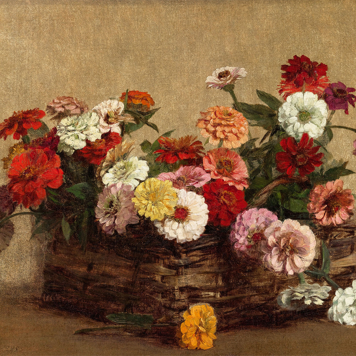 basket of zinnia's