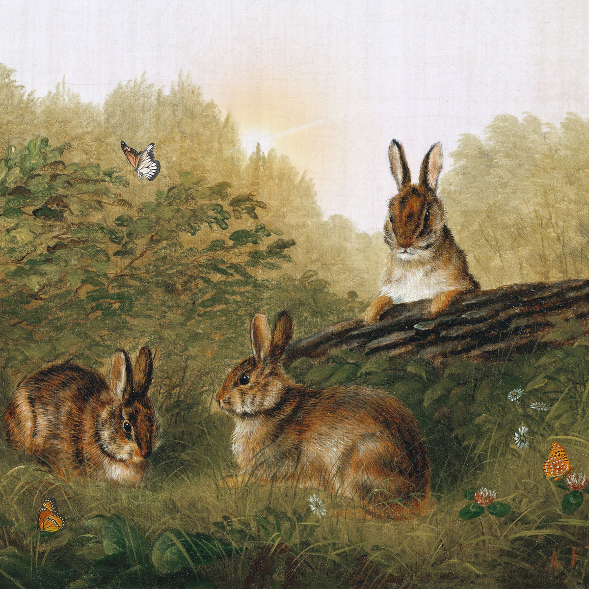 bunnies on a log