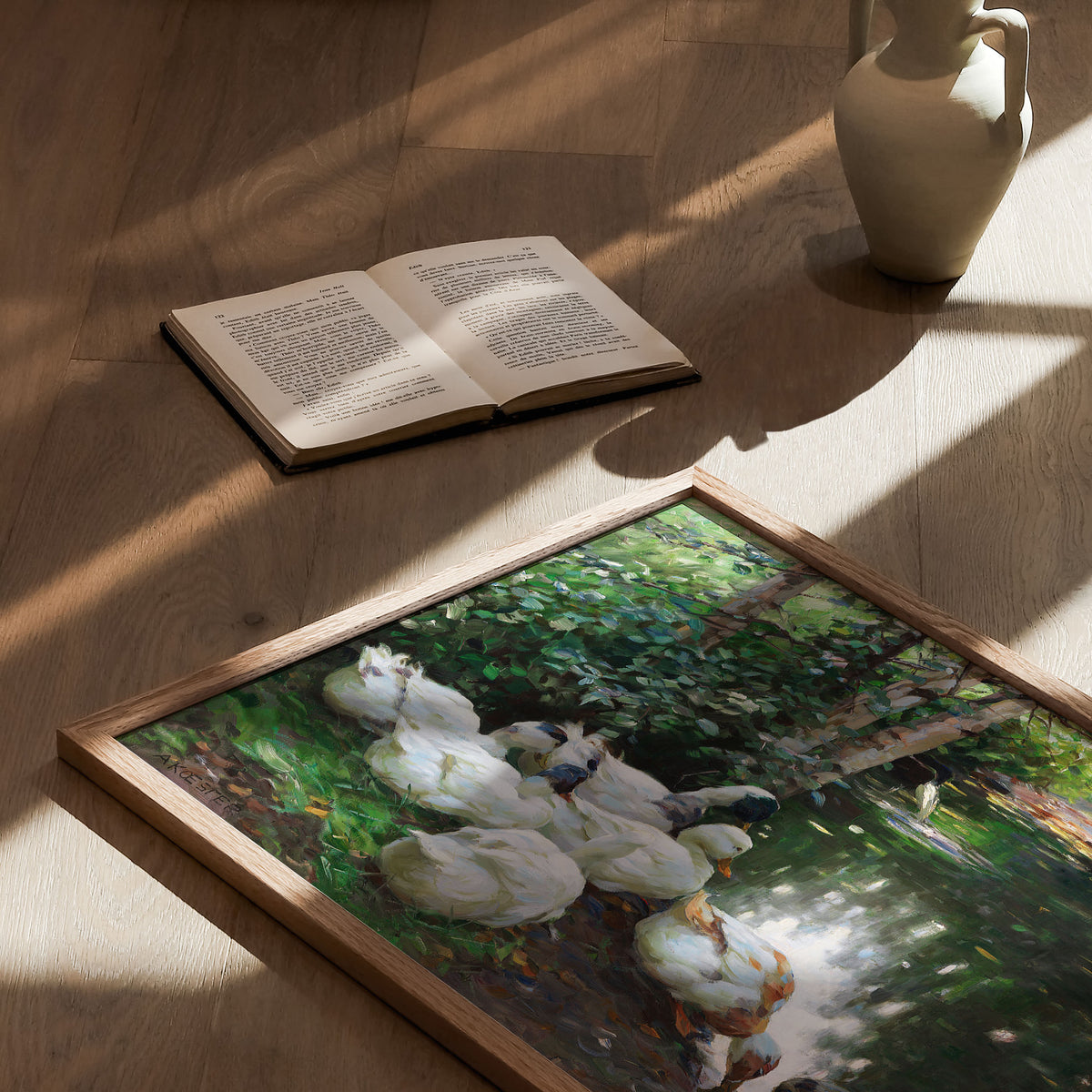 six ducks by the pond