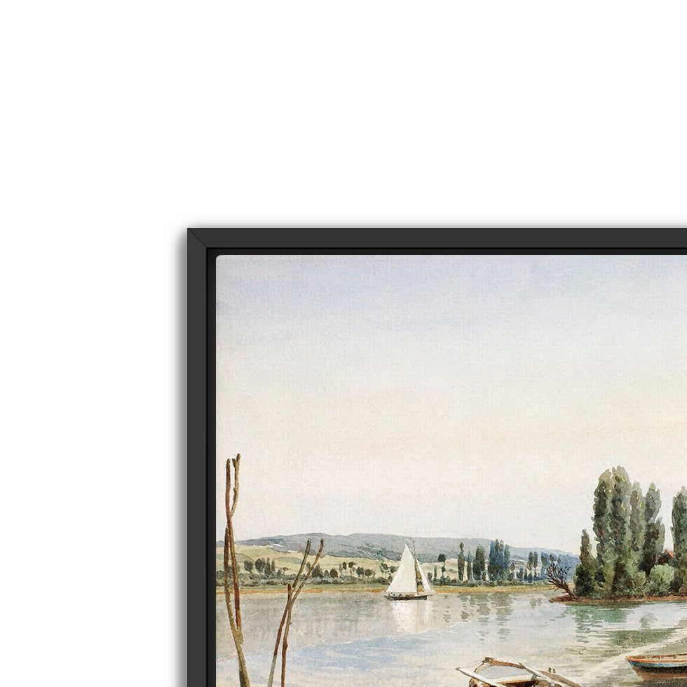 landscape with boats- antique art print
