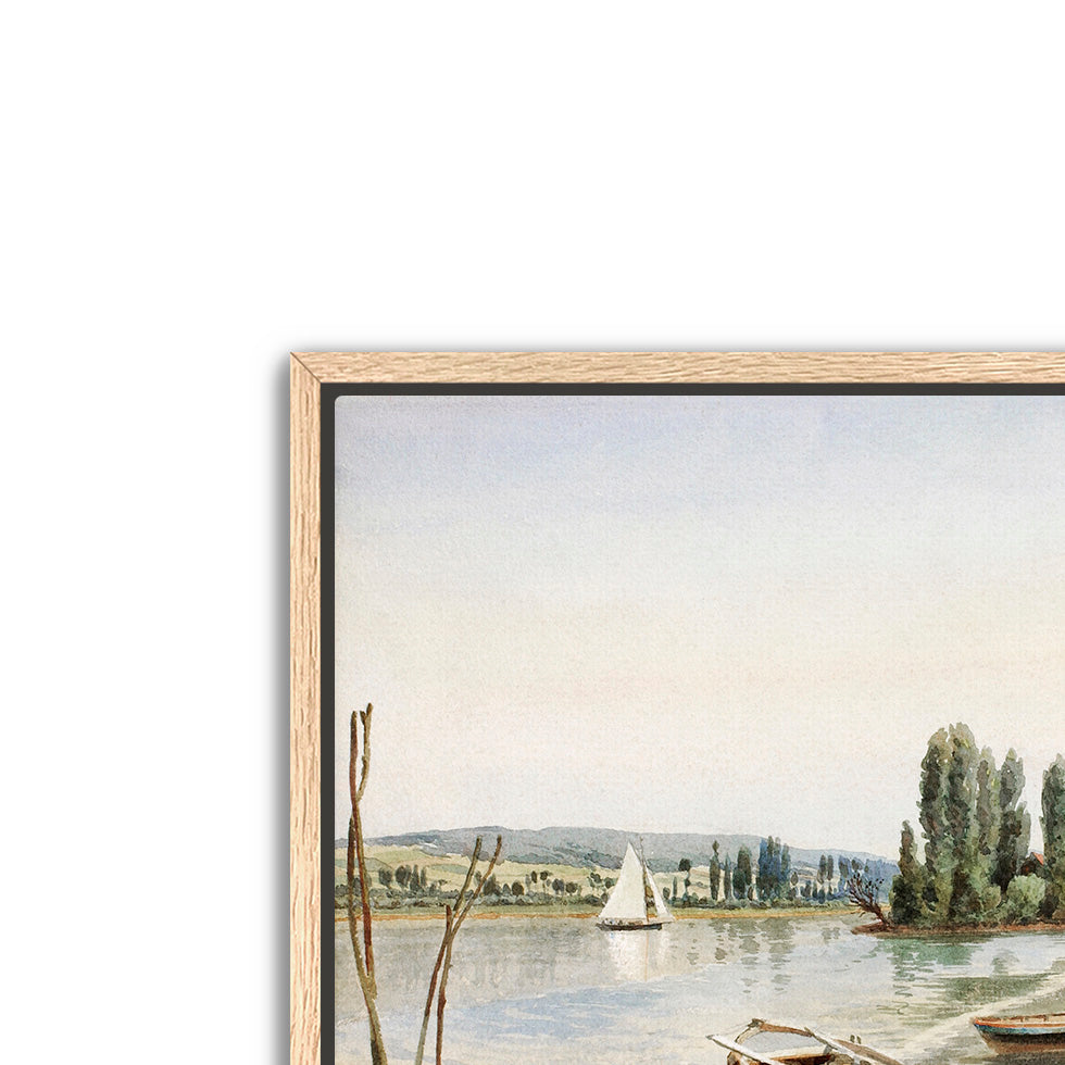 landscape with boats- antique art print