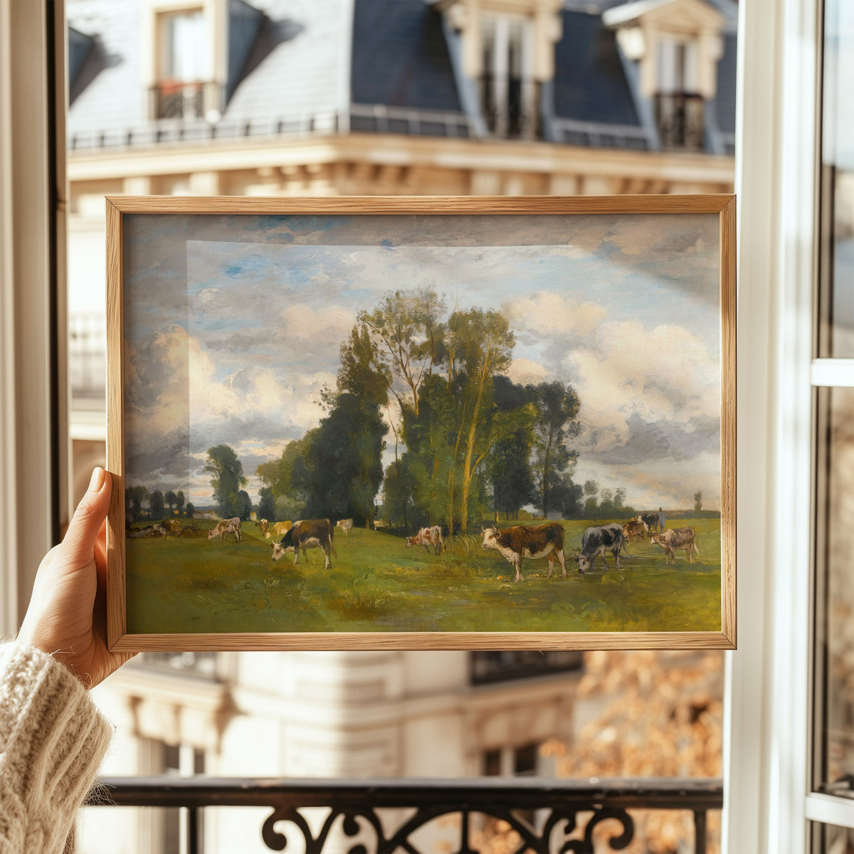 herd in the meadow- stunning antique art print