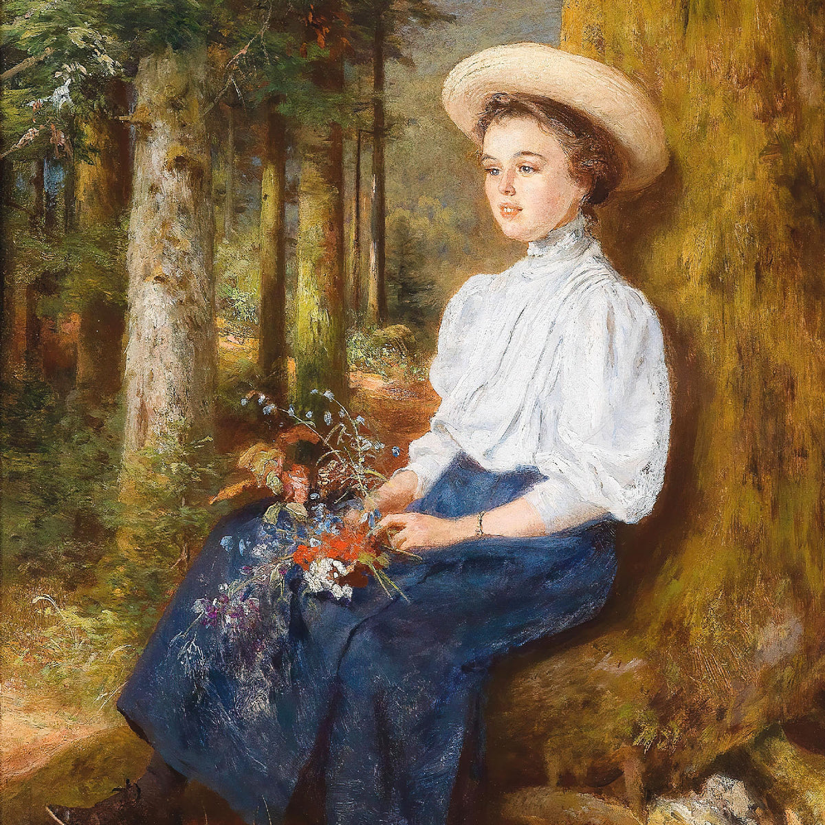 a sunny pause- antique art print